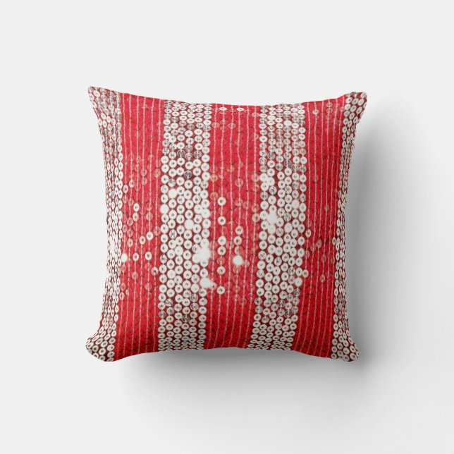 Faux Silver en Red Sequin Decorative Pillow Kussen (Voorkant)