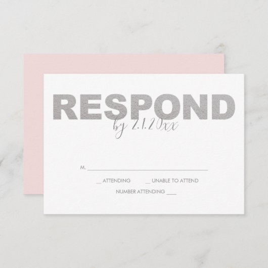 Faux Silver en Roze Reply RSVP-kaarten RSVP Kaartje (Voorkant / Achterkant)