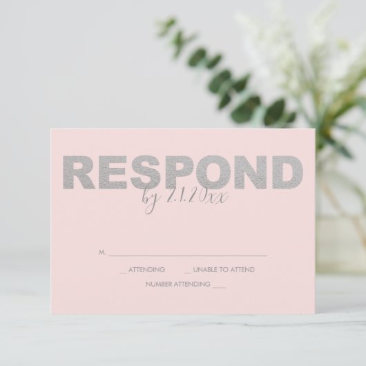 Faux Silver en Roze Reply RSVP-kaarten RSVP Kaartje (Staand voorkant)