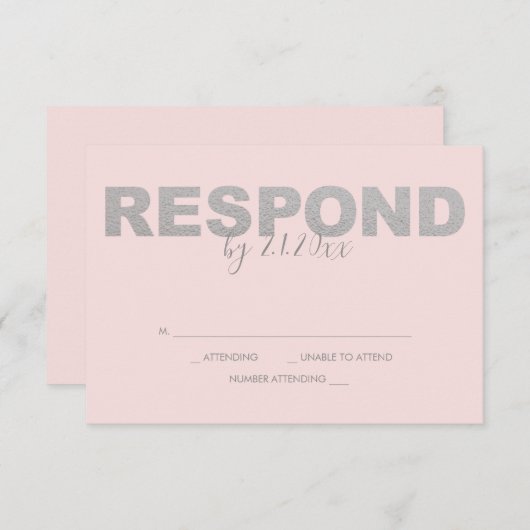 Faux Silver en Roze Reply RSVP-kaarten RSVP Kaartje (Voorkant / Achterkant)