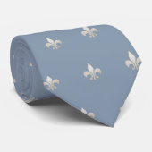 Faux Silver Fleur de lis DIY Stoffig Blauw Stropdas (Opgerold)