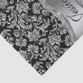 Faux Silver Floral Damaszwart, achtergrond Tissuepapier (Detail)