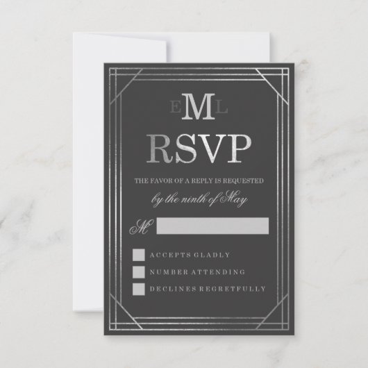Faux Silver Foil Art Deco | Huwelijksreis RSVP (Voorkant)