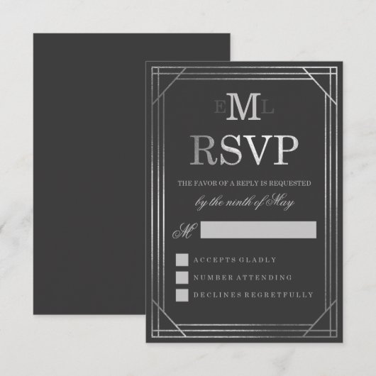 Faux Silver Foil Art Deco | Huwelijksreis RSVP (Voorkant / Achterkant)