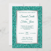 Faux Silver Foil Blauwgroen Glitter Huwelijksuitno Kaart (Voorkant)