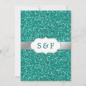 Faux Silver Foil Blauwgroen Glitter Huwelijksuitno Kaart (Achterkant)