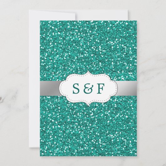 Faux Silver Foil Blauwgroen Glitter Huwelijksuitno Kaart (Achterkant)