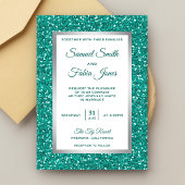 Faux Silver Foil Blauwgroen Glitter Huwelijksuitno Kaart