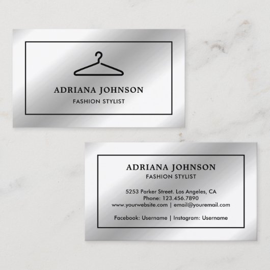 Faux Silver Foil Clothes Hanger Mode Stylist Visitekaartje (Voorkant / Achterkant)