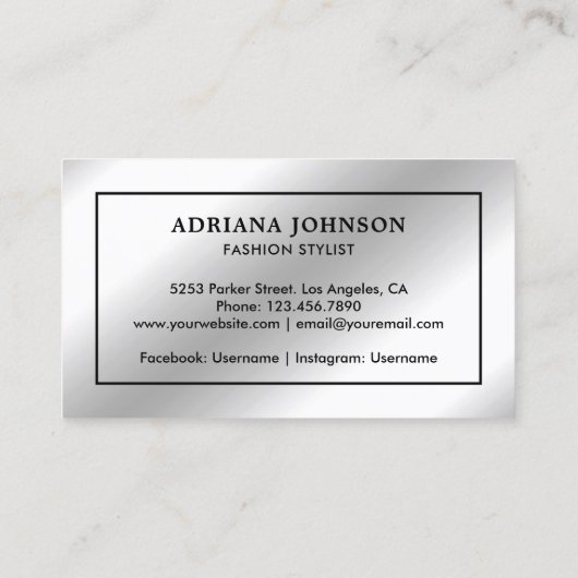 Faux Silver Foil Clothes Hanger Mode Stylist Visitekaartje (Achterkant)