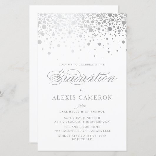 Faux Silver Foil Confetti Afstuderen Invite (Voorkant / Achterkant)