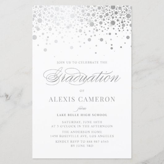 Faux Silver Foil Confetti Afstuderen Invite (Voorkant)