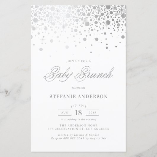 Faux Silver Foil Confetti Baby Brunch Uitnodiging (Voorkant)