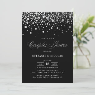 Faux Silver Foil Confetti Black Couples Shower Kaart