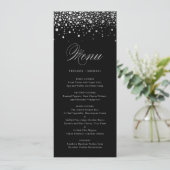 Faux Silver Foil Confetti Black Elegant Menu Kaart (Staand voorkant)