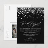 Faux Silver Foil Confetti Black Weddenschap Elopem Aankondigingskaart (Voorkant / Achterkant)