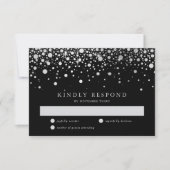 Faux Silver Foil Confetti Black & White RSVP-kaart RSVP Kaartje (Voorkant)