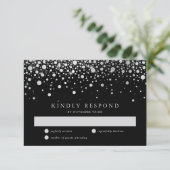 Faux Silver Foil Confetti Black & White RSVP-kaart RSVP Kaartje (Staand voorkant)