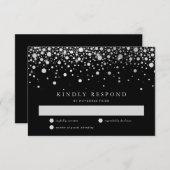 Faux Silver Foil Confetti Black & White RSVP-kaart RSVP Kaartje (Voorkant / Achterkant)