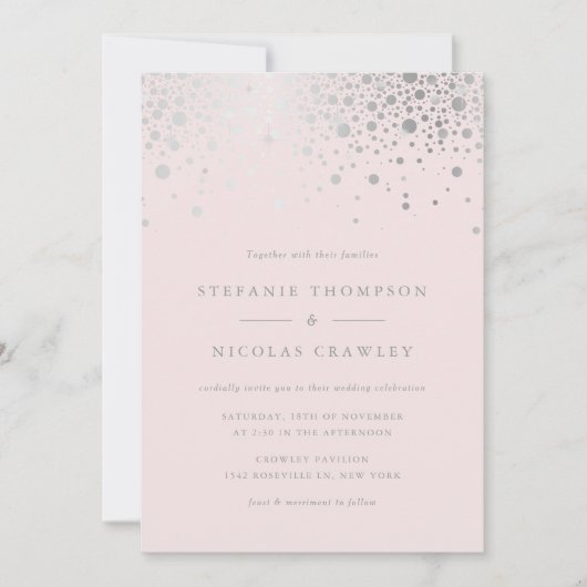 Faux Silver Foil Confetti Blush Pink Weddenschap Kaart (Voorkant)