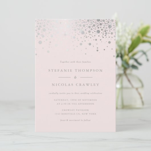 Faux Silver Foil Confetti Blush Pink Weddenschap Kaart (Staand voorkant)
