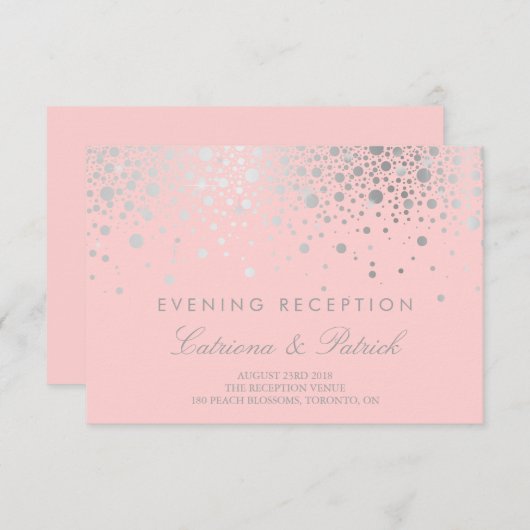 Faux Silver Foil Confetti Blush Reception Kaart (Voorkant / Achterkant)