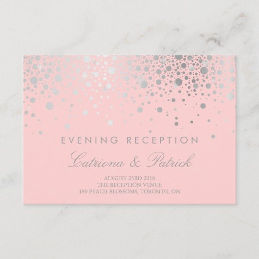 Faux Silver Foil Confetti Blush Reception Kaart (Voorkant)