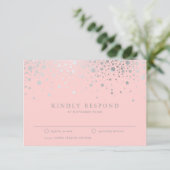 Faux Silver Foil Confetti Blush RSVP-kaart RSVP Kaartje (Staand voorkant)