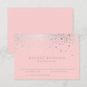 Faux Silver Foil Confetti Blush RSVP-kaart RSVP Kaartje (Voorkant / Achterkant)