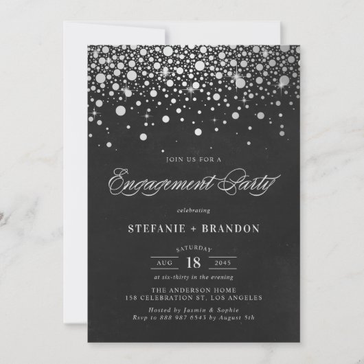 Faux Silver Foil Confetti Chalkboard Verloving Kaart (Voorkant)