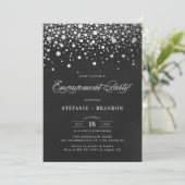 Faux Silver Foil Confetti Chalkboard Verloving Kaart (Staand voorkant)
