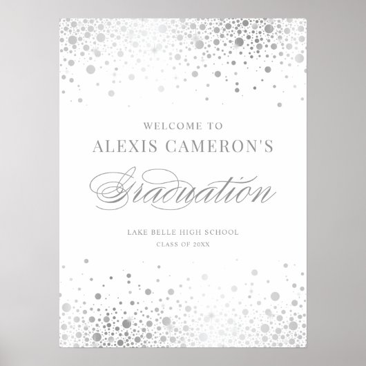 Faux Silver Foil Confetti Graduparty Welcome Poster (Voorkant)