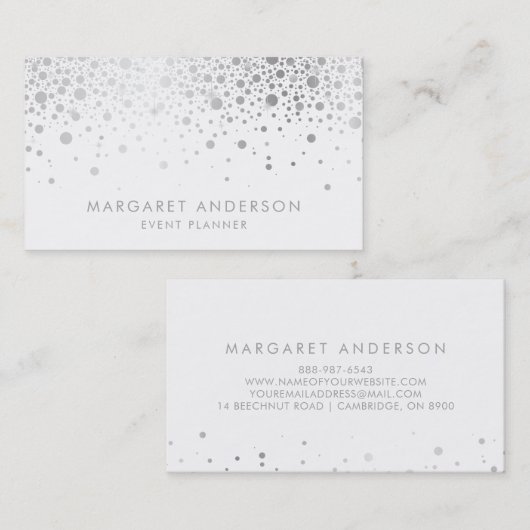 Faux Silver Foil Confetti Modern Visitekaartje (Voorkant / Achterkant)