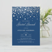 Faux Silver Foil Confetti | Navy Bridal Brunch Kaart (Staand voorkant)