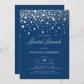 Faux Silver Foil Confetti | Navy Bridal Brunch Kaart (Voorkant / Achterkant)