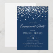 Faux Silver Foil Confetti | Navy Engagement Party Kaart (Voorkant / Achterkant)