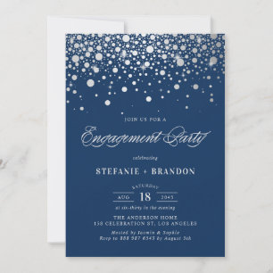 Faux Silver Foil Confetti Navy Engagement Party Kaart