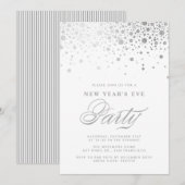 Faux Silver Foil Confetti New Year's Eve Party Kaart (Voorkant / Achterkant)