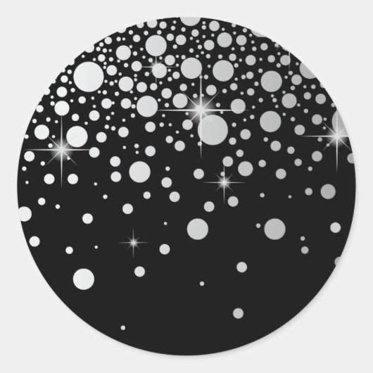 Faux Silver Foil Confetti Stippen Black en White Ronde Sticker (Voorkant)