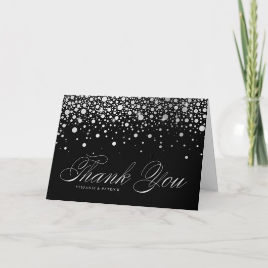 Faux Silver Foil Confetti Stippen Black Hartelijk Bedankkaart (Voorkant)