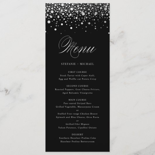 Faux Silver Foil Confetti Stippen Black Menu (Voorkant)