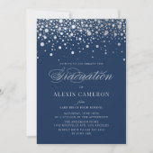 Faux Silver Foil Confetti Stippen Blauw Afstuderen Kaart (Voorkant)