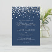 Faux Silver Foil Confetti Stippen Blauw Afstuderen Kaart (Staand voorkant)
