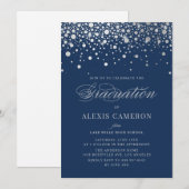 Faux Silver Foil Confetti Stippen Blauw Afstuderen Kaart (Voorkant / Achterkant)
