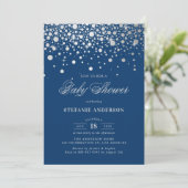 Faux Silver Foil Confetti Stippen Blauw Baby showe Kaart (Staand voorkant)