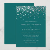 Faux Silver Foil Confetti Stippen Blauwgroen Wedde Kaart (Voorkant / Achterkant)