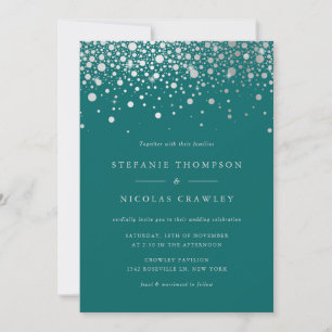 Faux Silver Foil Confetti Stippen Blauwgroen Wedde Kaart