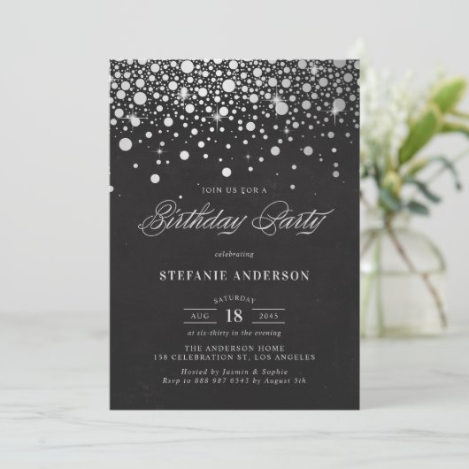 Faux Silver Foil Confetti Stippen Chalkboard Verja Kaart (Staand voorkant)