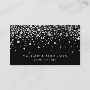 Faux Silver Foil Confetti Stippen Modern Black Visitekaartje