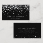 Faux Silver Foil Confetti Stippen Modern Black Visitekaartje (Voorkant / Achterkant)